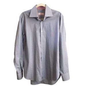 Eredi Pisano Blue White Contrasting Cuff 100% Cotton Dress Shirt, Men's 16.5 42